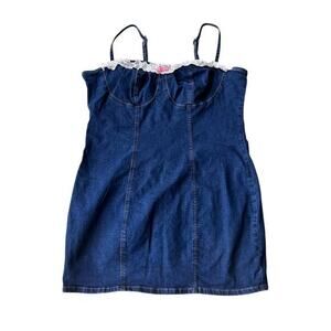 Dru Denim Ballerina Bow tie Dark Wash stretch denim lace busty dress NWOT Sz XXL